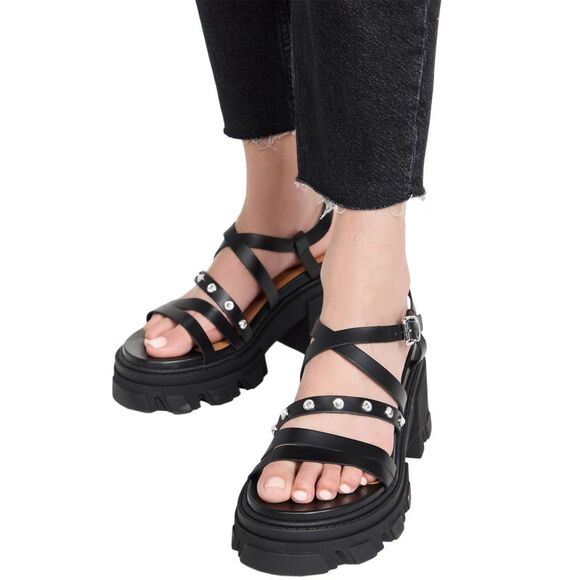Ganni Womens Cleated Strappy Block Heel Sandals 37 Black - NIB $475 - Picture 5 of 7